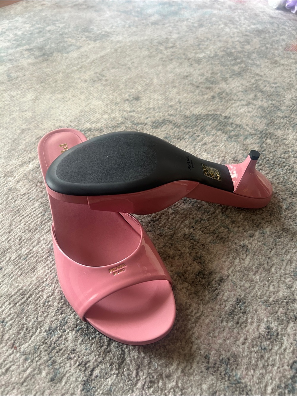 Prada Pink Patent Slide Sandal Heels